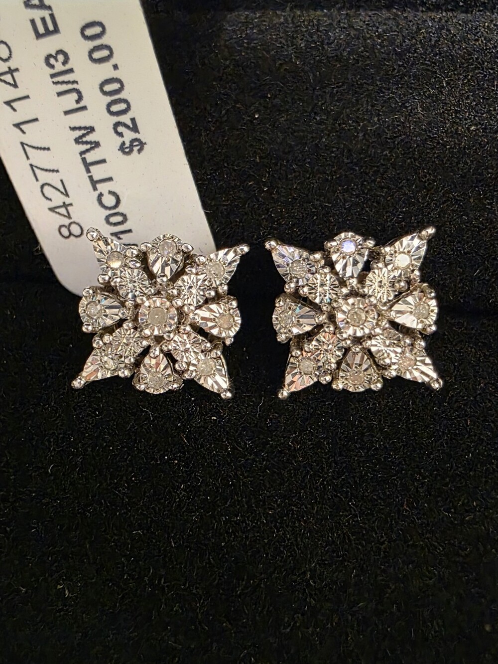 Diamond Floral Star Stud Earrings - Sterling Silver